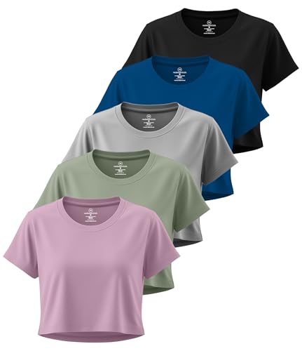 Real Essentials 5-Pack Dry-Fit Short-Sleeve Crop Tees