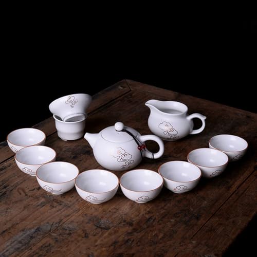 Image of Liang baobao Chinese Tea Tasting Cup Set of 4, 2oz White Porcelain Mini Cups for Gongfu Tea Ceremony (clouds)
