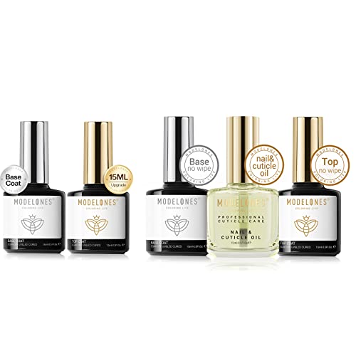 modelones 5Pcs 15ml No wipe Gel Base and Top Coat with Cuticle Oil Set