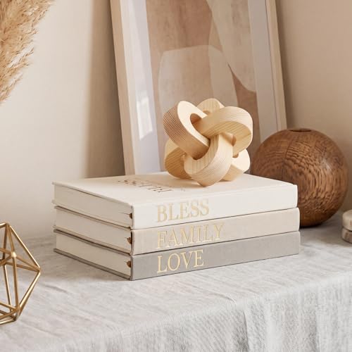 Feifeiya 4 Pcs Sage Faux Decorative Books Set - Aesthetic Decorative Stacked Books Linen Cover Notebook with Wooden Knot for Coffee Table, Bookshelf or Mantle Decor