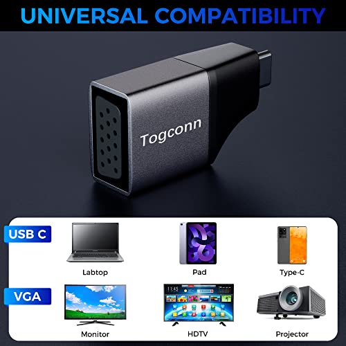 Togconn Usb C To Vga Adapter 1080P@60Hz 3 Pack Portable Type C Male To Vga Female Adapter Converter Compatible With Macbook Pro/Air, Ipad, Dell Xps, Surface Book, Pixelbook And More #TOP3