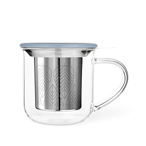 Taza de vidrio con infusor y tapa 14 oz Hazy Blue miniatura 1