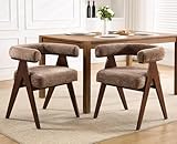 CIMOTA Barrel Wooden Dining Chairs with Arms Set of 2, Farmhouse Fabric Upholstered Kitchen Chairs with Walnut Wood Legs Contemporary Armchairs Accent Side Chairs for Dining Living Room,Chenille Khaki