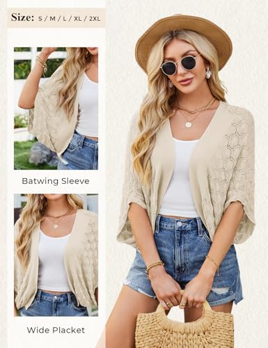 Image of GRACE KARIN Summer Cropped Cardigan for Women 2026 Batwing Sleeve Crochet Bolero Shrug Sweaters Lightweight Beach Boho Kimono