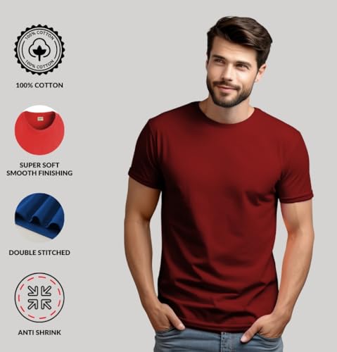 Image of ADRO Men's Cotton Regular Fit Combo Plain Solid T-Shirt Pack of 2