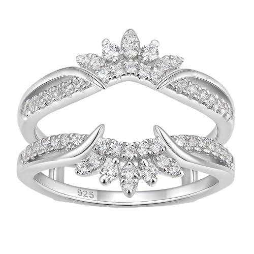 Wuziwen Vintage Crown Ring Enhancer for Engagement Rings Guard Wedding Bands for Women 925 Sterling Silver Cubic Zirconia
