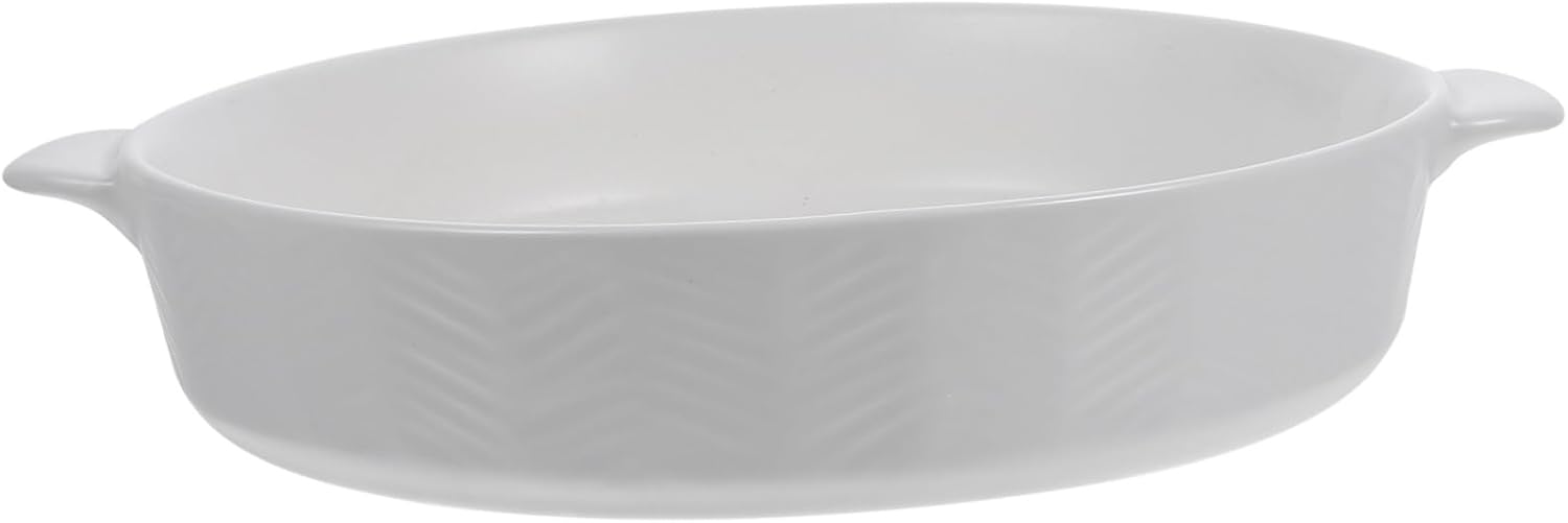 VOSAREA Ceramic Baking Pan Double Handles Round Oven Safe Bakeware for Roasting Serving and Baking White Ceramic Dish for Home and Restaurant Use