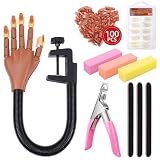 Practice Hand for Acrylic Nails, Adjustable Fake Mannequin Hands for Nails Practice, Flexible Movable Nail Tools Kits Practice Hand with Nail File, Clipper and 100pcs Coffin Nail Tips