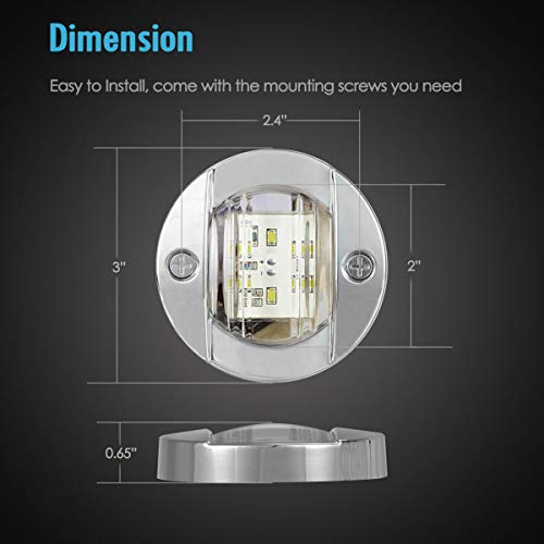 Tctauto Marine Led White Light For Boats Courtesy Transom Cabin Stern Navigation Lights 3 Inch 12V Round Chrome Clear Lens Waterproof, Pack Of 2 #TOP5