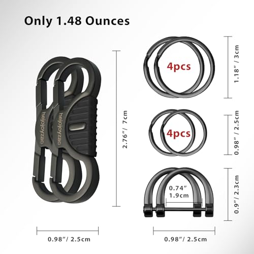Image of Heavy Duty Keychain with Quick Release Double Carabiner Clip, Key Rings, D Ring, Car Key Holder for Belt Loop