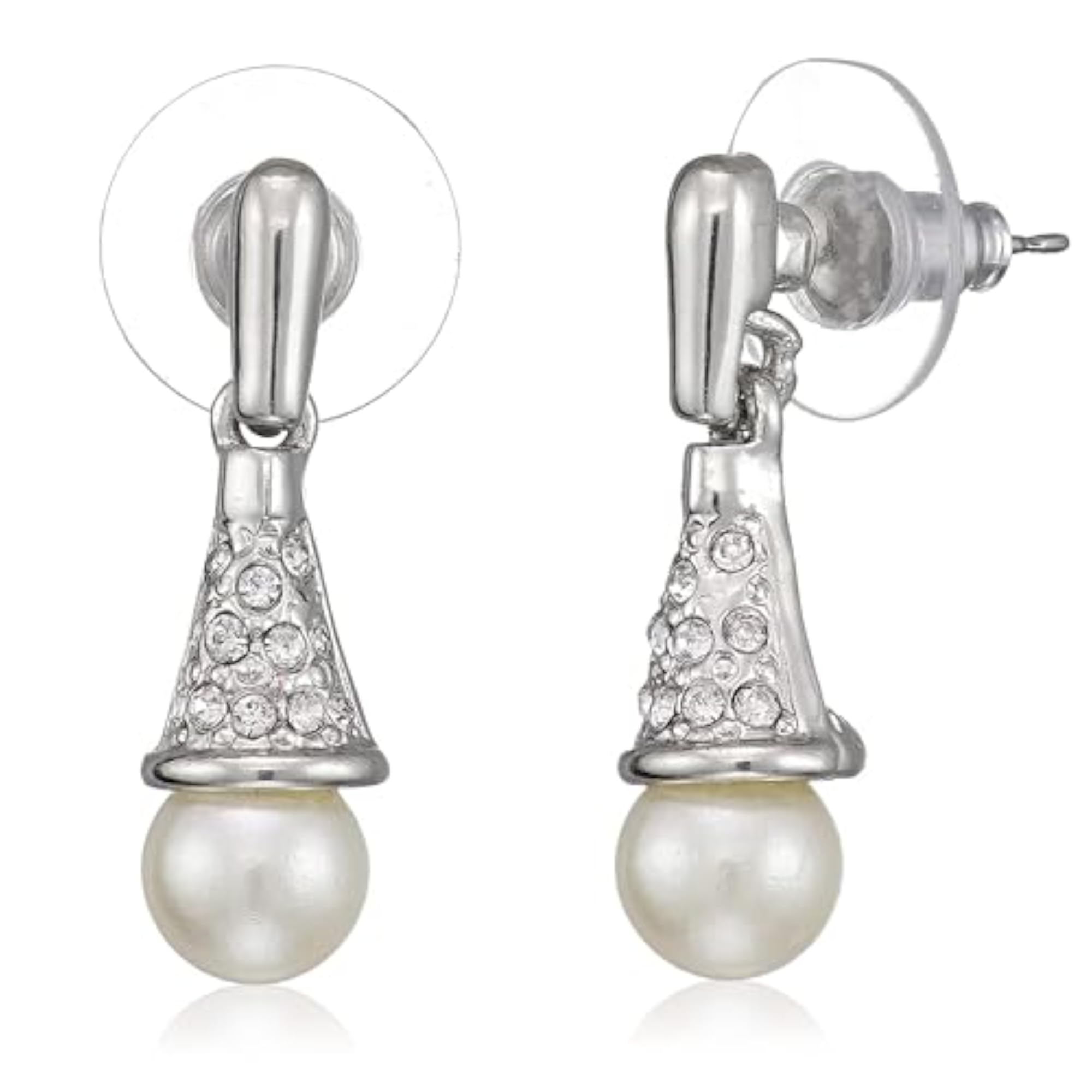 Rhodium Plated Necklace Set with Pearl Drop