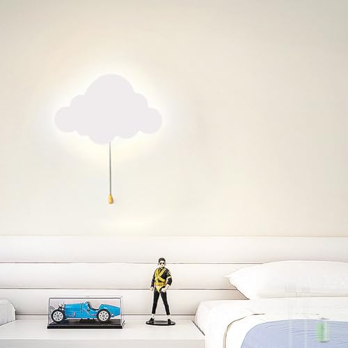Apliques de pared LED con interruptor de tirador lámpara nube blanca recargable USB para dormitorio