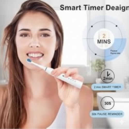 Image of Cosmic Lite Sonic Rechargeable Toothbrush with 6 Modes, 3 Brush Heads, 1 Interdental Head, Rechargeable, Toothbrush - Pack of 1 (Black, White, Pink) Random Color