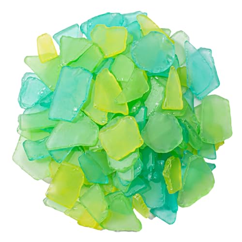 Keedolla Sea Glass for Crafts - 15 OZ Flat Frosted Seaglass Pieces Crushed for DIY Art Crafts, Vase Filler, Beach Weddings, Aquarium and Home Decor (Green, Yellow, Blue)
