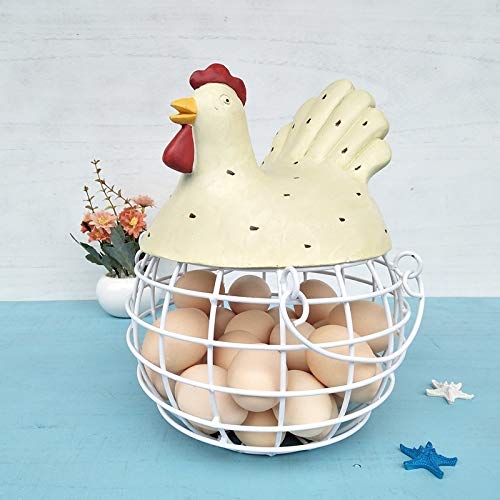 Cesta de rejilla para huevos YUQI con tapa de gallina cerámica para decoración de cocina