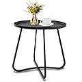Babion Black Outdoor Side Tables, Small Outdoor Table, Round Patio Side Table Steel, Small Accent End Table for Patio Yard Garden, Indoor & Outdoor