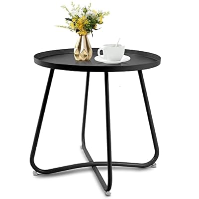 Babion Black Outdoor Side Tables, Small Outdoor Table, Round Patio Side Table Steel, Small Accent End Table for Patio Yard Garden, Indoor & Outdoor