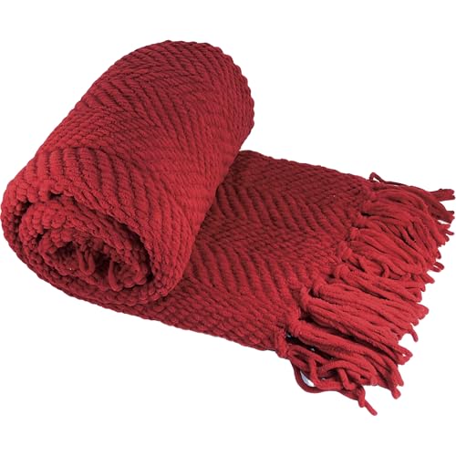 Home Soft Things Red Throw Blanket Knitted Tweed Throw 50'' x 60'', Chili Pepper, Super Soft Cozy Warm Comfortable Breathable Throw for Living Room Chair Couch Bed Sofa Bedroom Home Décor