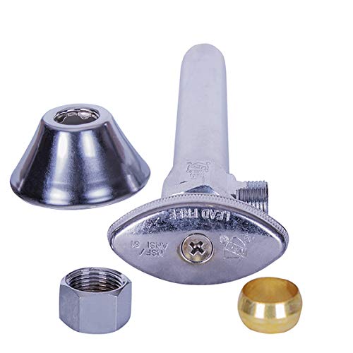 Image of Midline Valve 73212QS-OM-5 Water Supply Angle Stop Valve with Flange and 5 in. Extension; for Toilet, Sink, Dishwasher, Heater; 1 /2 in. SWT x 3 /8 in. COMP; Chrome Plated Brass (5 Pack)
