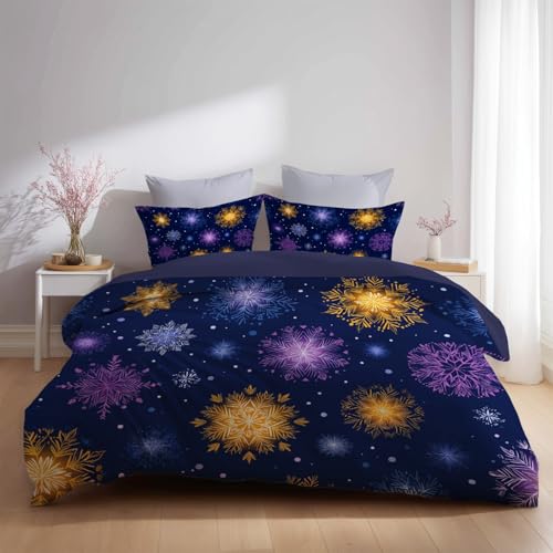 Ropa de Cama de 150 x 200 cm y con Funda de Almohada de 50x75CM 2 Piezas Funda nórdica de Microfibra de 150 x 200 cm con Fundas nórdicas Cama 90 diseño Moderno Hermoso Fantasía Copo de Nieve Azul