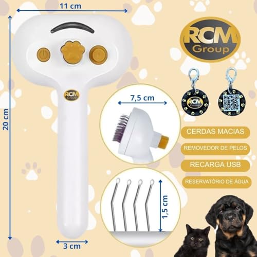 RCM Group® - Escova Portátil Recarregável USB Para Pets 4 em 1 Escovação Remoção de Pelos Soltos Bot