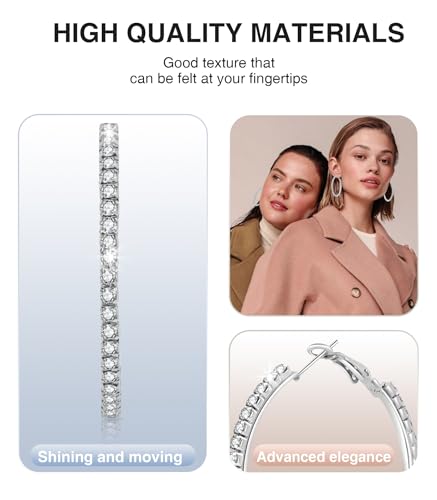 Deliyer Large Big Silver Hoop Earrings For Women Hoops Silver Rhinestone Crystal Hoops Earrings For Women Sparkly Round Hoops Lightweight Hypoallergenic Non Tarnish For Women Diamond Gifts 50Mm thumb #4