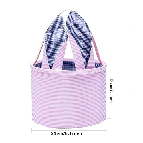 Osterkorb für kinder,Baumwoll osterkorb mit henkel,Gestreiftes osterhase pink osternest für Ostereiersuchen,ostern geschenke kinder und dekorative Osteraufbewahrung