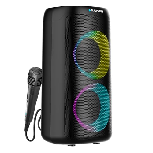 Blaupunkt Newly Launched Rock & Roll 100W Party Speaker with Dual 6.5'' woofers, Dual Pool Lightning Mode, Mic/Guitar Input, Bass Boost, TWS, Perfect for Karaoke, Music & Home Parties (R.A.V.E)