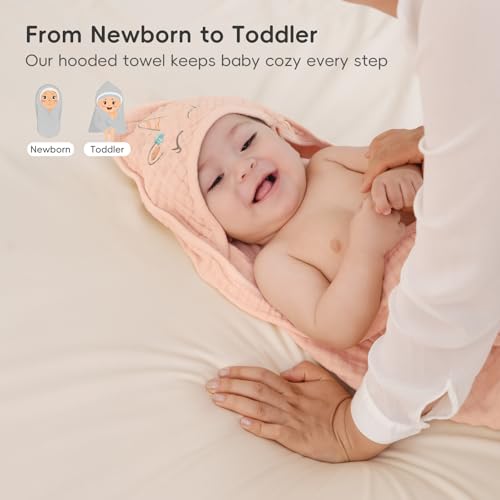 Image of PHF 100% Muslin Cotton Baby Hooded Towels, 2 Pack Bath Towel with Hood for Newborn, Infant, Toddler, Ultra Soft and Absorbent Baby Bath Essentials, Shower Gifts for Girls, 32x32Inch, Pink Floral