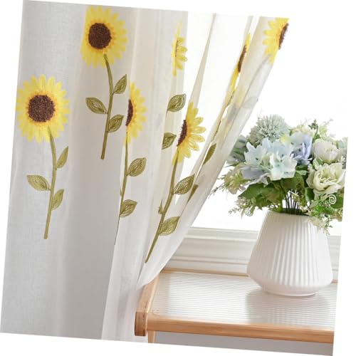 Cortina transparente para sala lavable y fácil de desmontar con girasoles 5