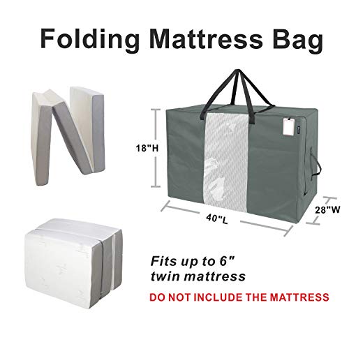 HYPER VENTURE Folding Mattress Storage Bag - Durable Carry Case Fits for Tri-Fold Up to 6 inches Twin Mattress, Grey - Thumbnail 2