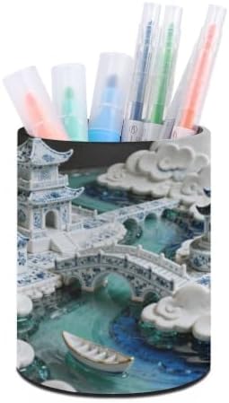 Porcelain Building Round Pen Holder Desk Organizer for Office Home image 5