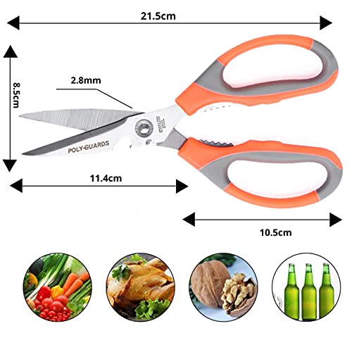 Image of POLYGUARDS Heavy Duty Meat Scissors, Dishwasher Safe Multipurpose Stainless Steel Sharp Utility Food Scissors for Chicken, Poultry, Fish, Herbs, Multicolour - Set of 1