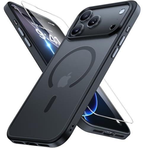 Image of Miracase Magnetic for iPhone 17 Pro Case 6.3 inch with Screen Protector, [Compatible with MagSafe] Military-Grade Protection, Anti-Fingerprint, Slim Thin Phone Case for iPhone 17 Pro Cover, Black