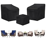 3 Piece Outdoor Veranda Patio Garden Furniture Cover Set with 420D Waterproof Fabric, Patio Furniture Covers Set with Windproof Buckle Strap Fit for Outdoor Wicker Rattan Chair Sets, Black