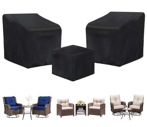 3 Piece Outdoor Veranda Patio Garden Furniture Cover Set with 420D Waterproof Fabric, Patio Furniture Covers Set with Windproof Buckle Strap Fit for Outdoor Wicker Rattan Chair Sets, Black