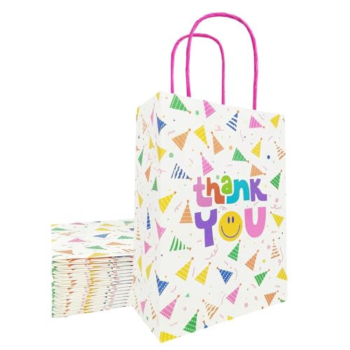 Azonee Gift Bags Thank You Party Favor Goodie Bags Suitable for Childrens Birthday Gifts Small Parties Cute Paper Colorful Shopping Bags with Handles(20 Pcs)