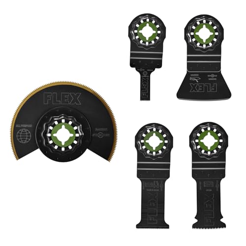 Image of FLEX 5-Piece Oscillating Tool Trimming Project Blade Set, Cuts Wood, Wood with Nails, Metal, Drywall, Plastic, PVC- FAM40001-5