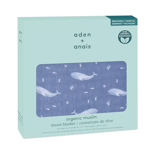 Image of aden + anais Dream Blanket, 100% Organic Cotton Muslin Blankets for Girls & Boys, Ideal Lightweight Newborn Nursery & Crib Blanket, Oceanic