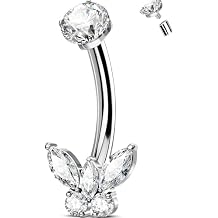 OUFER Titanium Butterfly Belly Button Rings, 14G Belly Rings For Women, Cubic Zircon Navel Piercing Jewelry, Internal Thread Curved Barbells