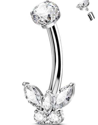 OUFER Titanium Butterfly Belly Button Rings, 14G Belly Rings For Women, Cubic Zircon Navel Piercing Jewelry, Internal Thread Curved Barbells