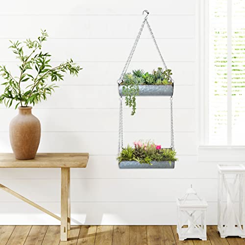 Shabbydecor Galvanized Metal Trough Farmhouse Wall Hanging Planter, Plant Holders Indoor Hanging For Ferns Ivy Succulent Cactus Spider Plants #TOP4