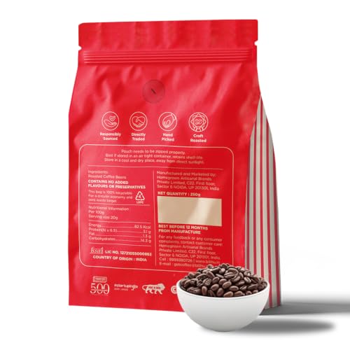 Image of Bili Hu Coffee, Whole Coffee Beans Kalledevarapura, Arabica Blend, Medium Roast (Pack of 1, 250 Gms)