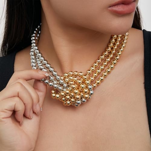 Vintage Layered Pearl Choker Necklace for Women Chunky Adjustable Knot Pearls Choker Necklace Fashion String Beads Necklace Jewelry Accessories2