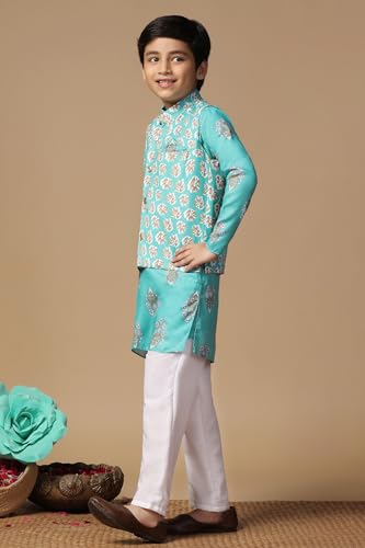 Image of Fashion Dream Boy's Cotton Blend Printed Kurta Pyjama And Jacket Set|Kurta And Payjama Set