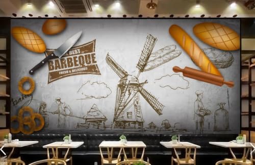 Papel pintado de panadería y cafetería mural 3D de 150x105 cm 4