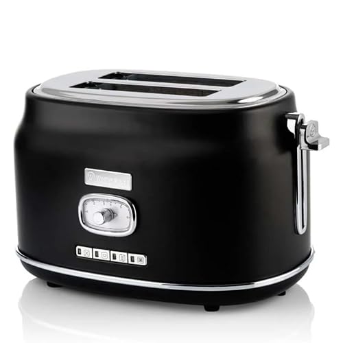 Westinghouse Retro 2-Slice Toaster - Six Adjustable Browning Levels - with Self Centering Function & Crumb Tray - Including Warm Rack for Bread, Bagels, Sandwiches, & Croissants - Black