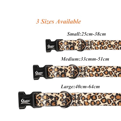 Olahibi Basic Hundehalsband, Polyester-Gurtband, gepolstert mit weichem Neopren, Leopardenmuster, für kleine Hunde (S, Brauner Leopard)