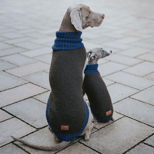 Hunter Hundepullover Odense, Strickpullover für Hunde, weich & elastisch, mit hohem Kragen, Partnerlook mit Mütze, waschbar, Farbe: braun/blau, Größe: 80