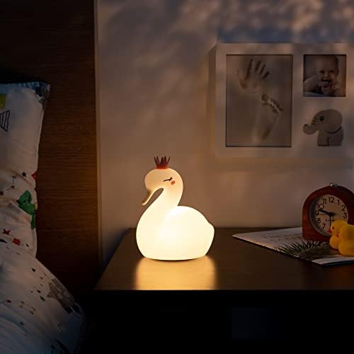 Navaris Night Light for Kids - Colour Changing LED Bedside Lamp for Children Girls Boys Bedroom Nursery USB Rechargeable Nightlight - Swan